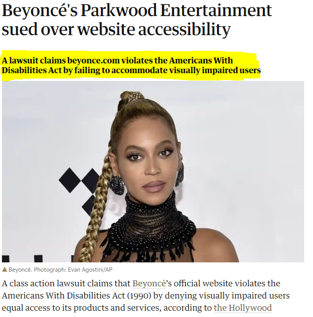 Beyonce Sued for ADA web accessibility violation